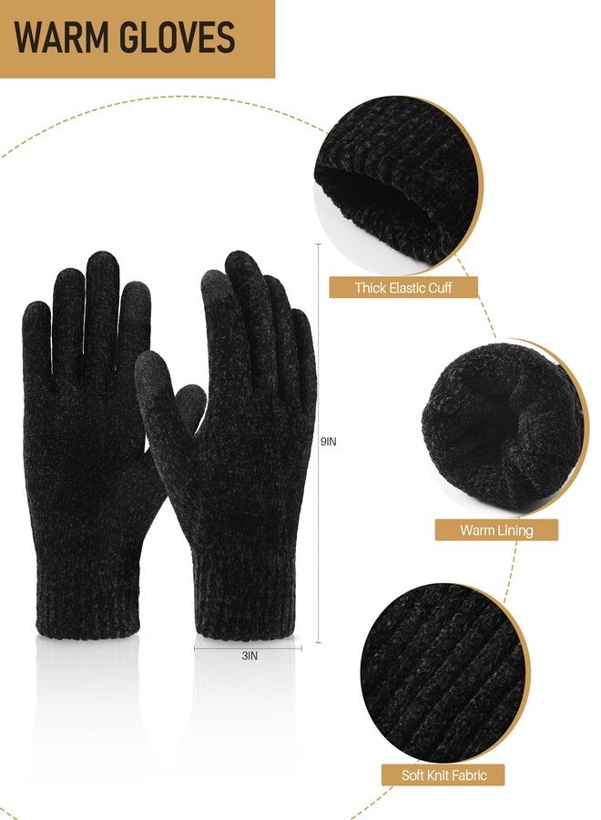 Tavaleu Winter Beanie Hat Scarf Gloves Touchscreen Gloves Skull Cap Gloves Neck Warmer Set with Fleece Lined, Black New 2025 - Image 3
